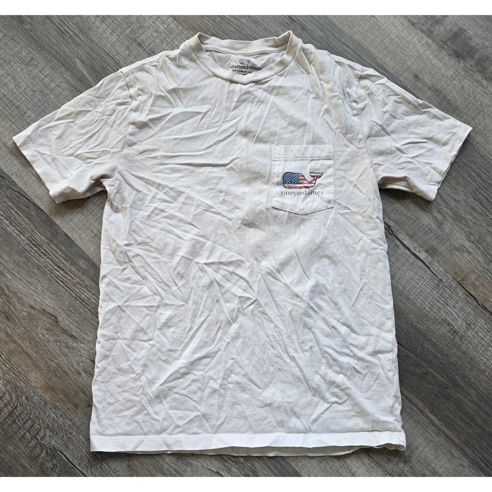 Vineyard Vines Mens XS White American Flag Whale Pocket T-Shirt Short Sleeve